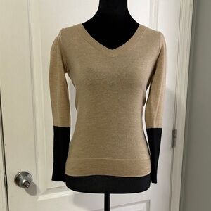 Club Monaco Tan and Black V-Neck Sweater